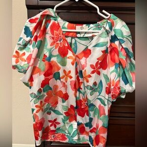 Entro Vibrant Floral Blouse - Red, Green, Orange